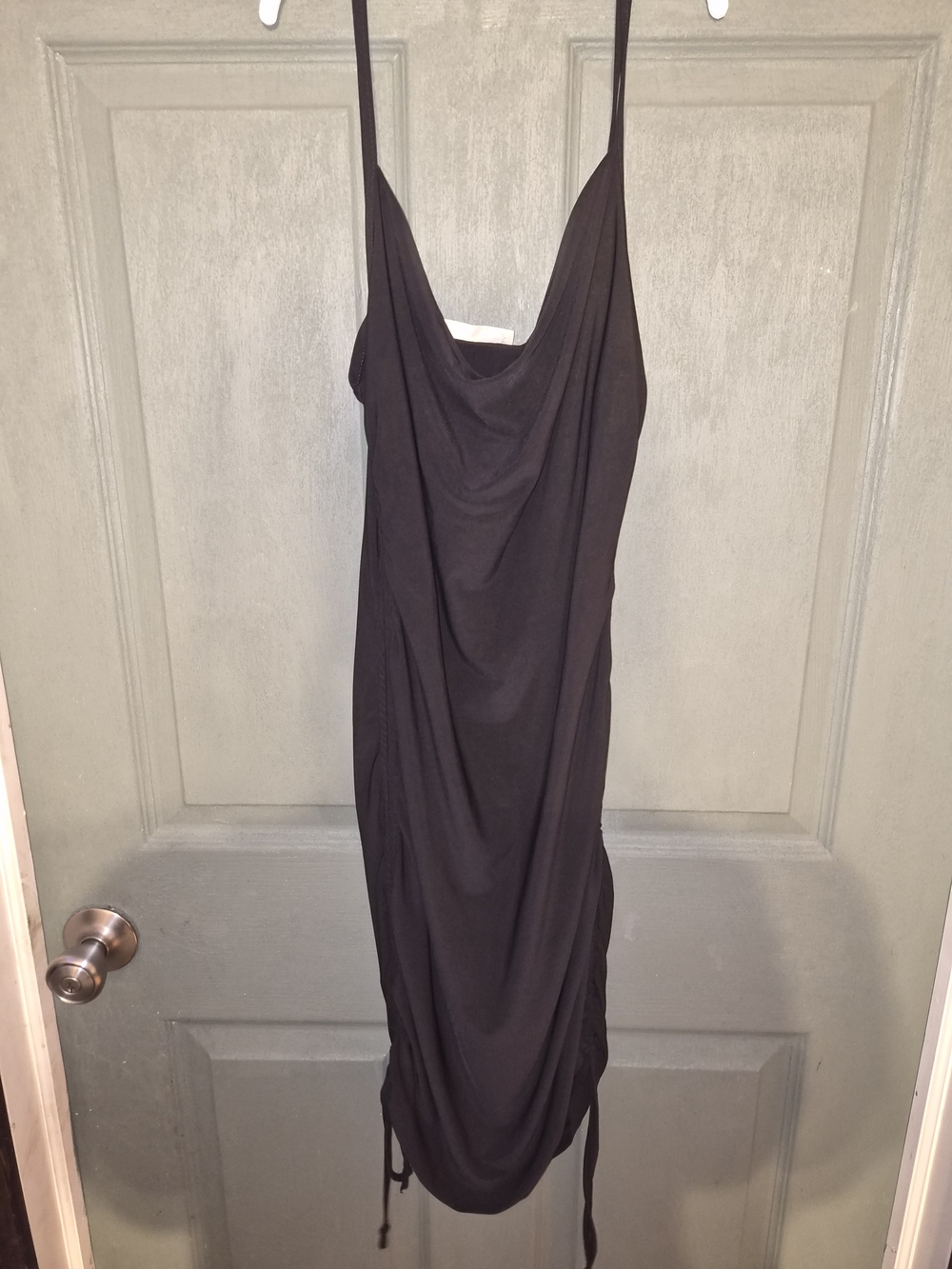 Elegant Black Cowl-Neck Mini Dress with Spaghetti Straps